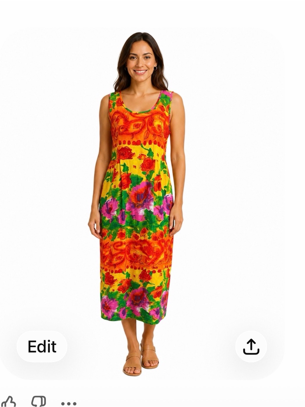 Vintage Jams World Midi  Dress  Medium Tropical Floral Abstract Rayon Hawaii